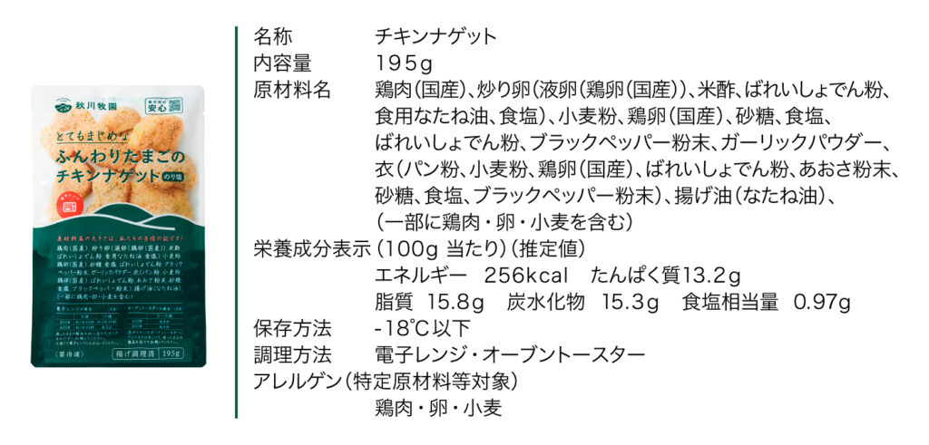 ふんわりたまごのチキンナゲット原材料